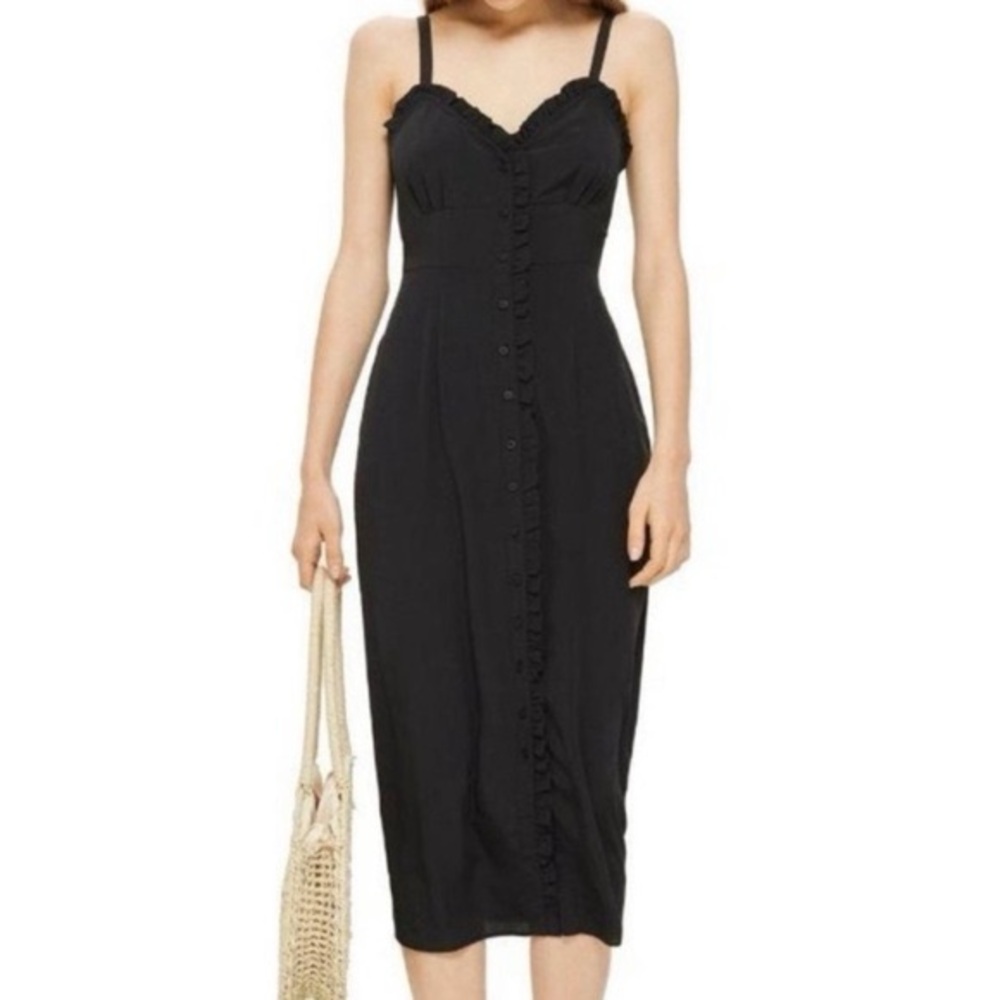 Topshop black slip dress ruched neckline size 2